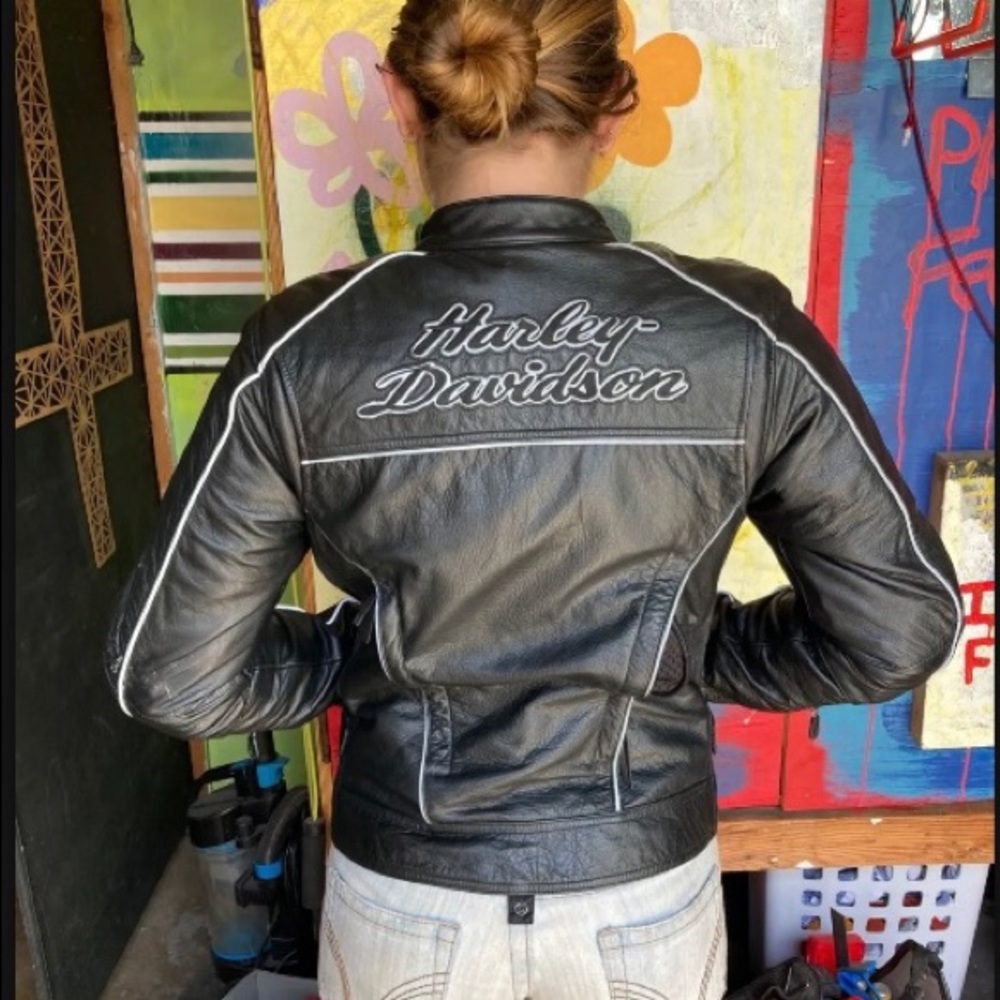 Black Leather Harley Davidson Riding Jacket Size Small Removeable Liner